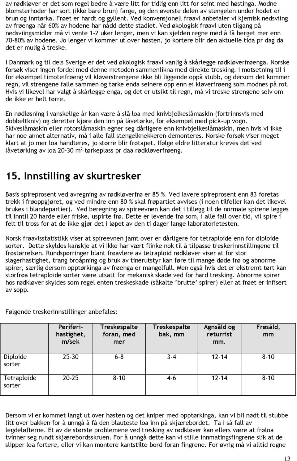 Ved konvensjonell frøavl anbefaler vi kjemisk nedsviing av frøenga når 60% av hodene har nådd dette stadiet.