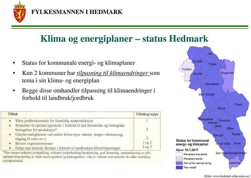 i sin klima- og energiplan Begge disse omhandler tilpasning til