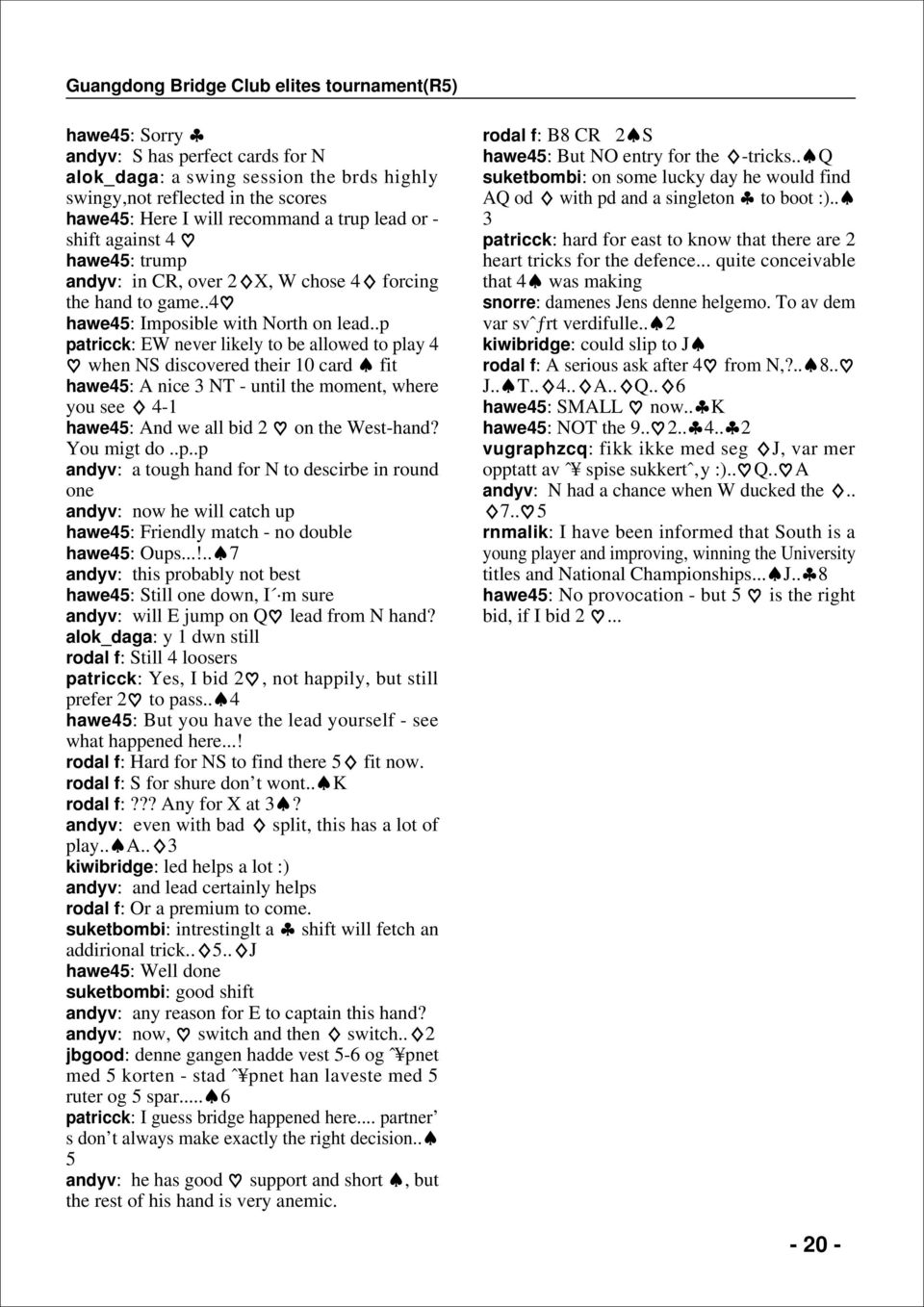 . atricck: never likely to be allowed to lay when discovered their card fit hawe: A nice T - until the moment, where you see -1 hawe: And we all bid 2 on the est-hand? You migt do.