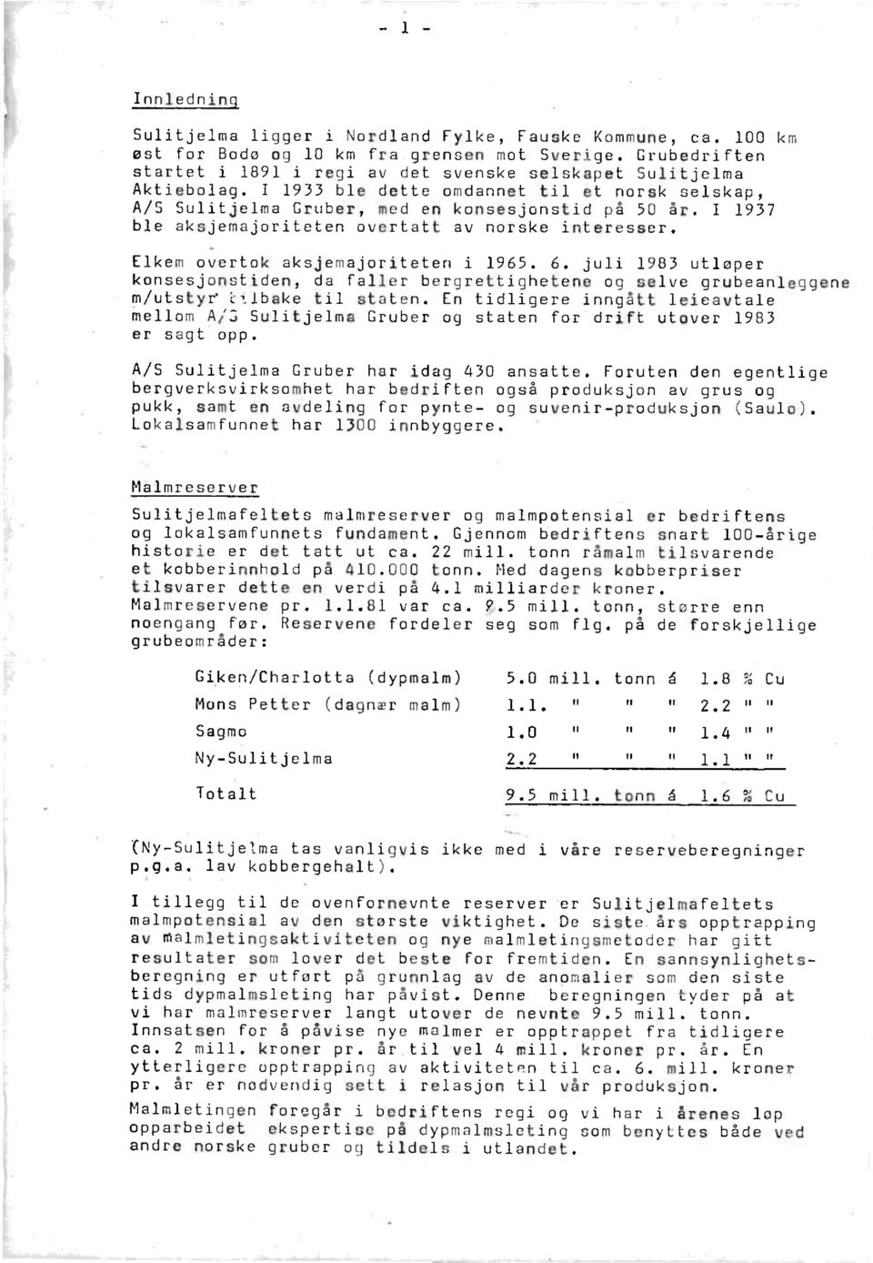 I 1937 ble aksjemajoriteten overtatt av norske interesser. Elkem overtok aksjemajoriteten i 1965. 6.