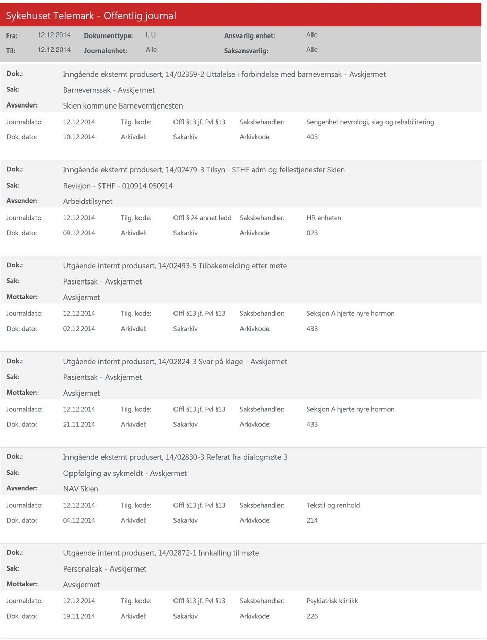 etter møte Pasientsak - Seksjon A hjerte nyre hormon Dok. dato: 02.12.2014 Arkivdel: Sakarkiv tgående internt produsert, 14/02824-3 Svar på klage - Pasientsak - Seksjon A hjerte nyre hormon Dok.