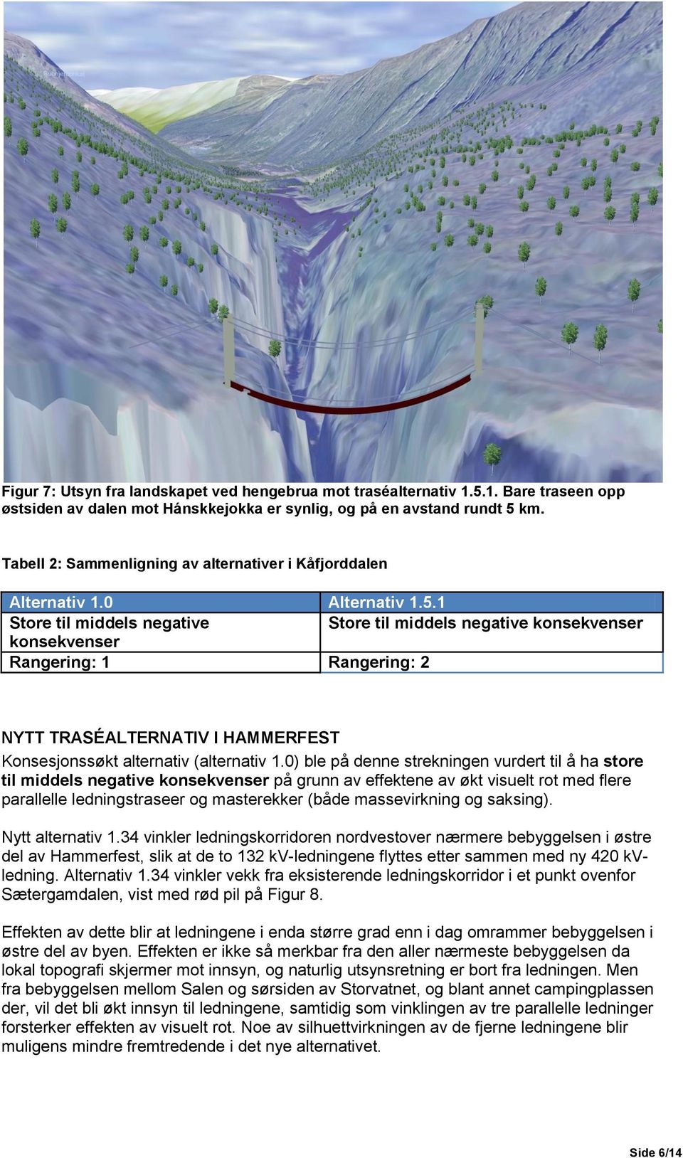 1 Store til middels negative Store til middels negative konsekvenser konsekvenser Rangering: 1 Rangering: 2 NYTT TRASÉALTERNATIV I HAMMERFEST Konsesjonssøkt alternativ (alternativ 1.