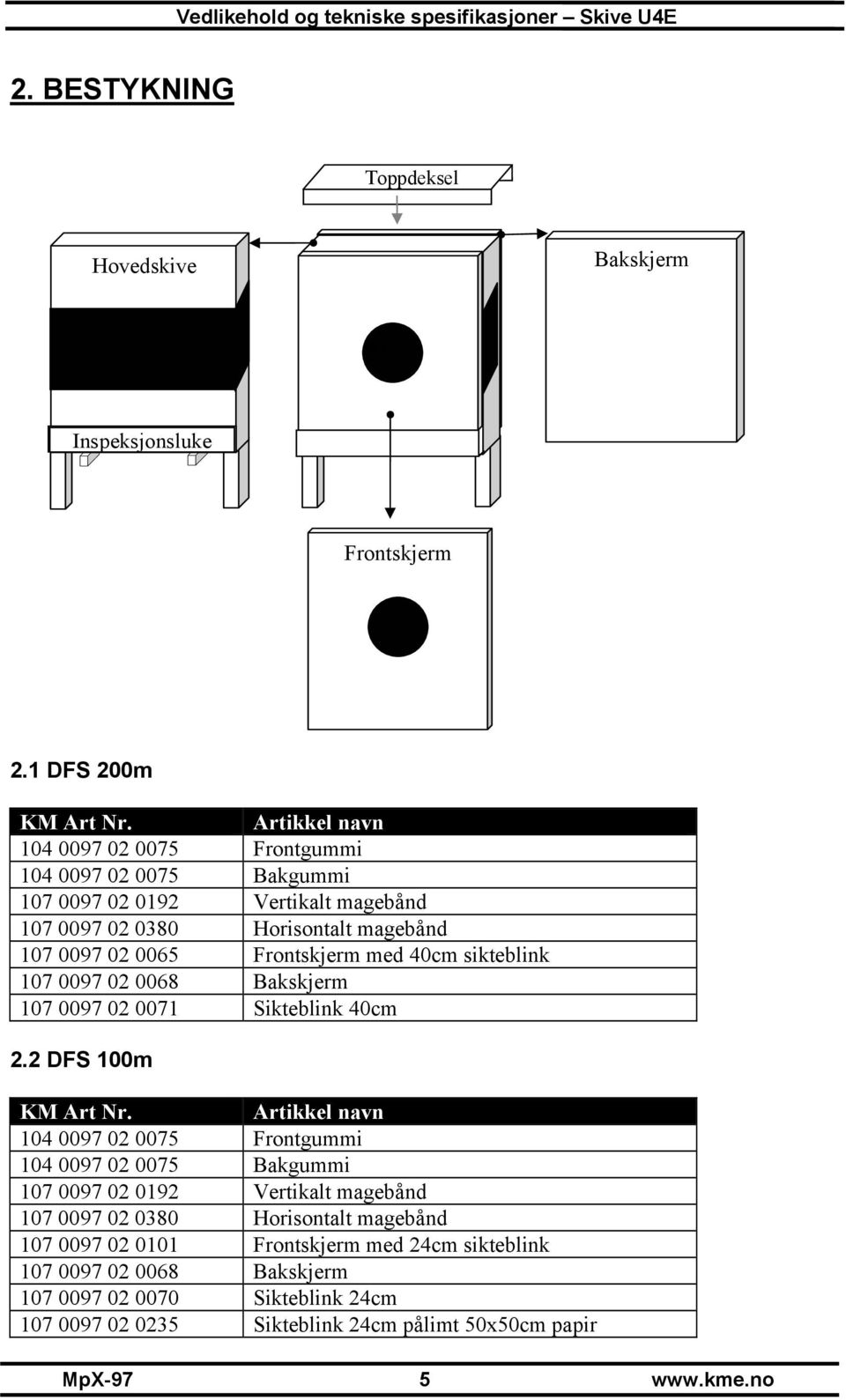 40cm sikteblink 107 0097 02 0068 Bakskjerm 107 0097 02 0071 Sikteblink 40cm 2.2 DFS 100m KM Art Nr.