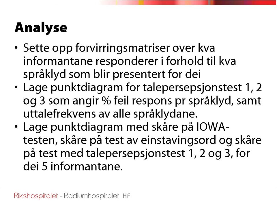 respons pr språklyd, samt uttalefrekvens av alle språklydane.