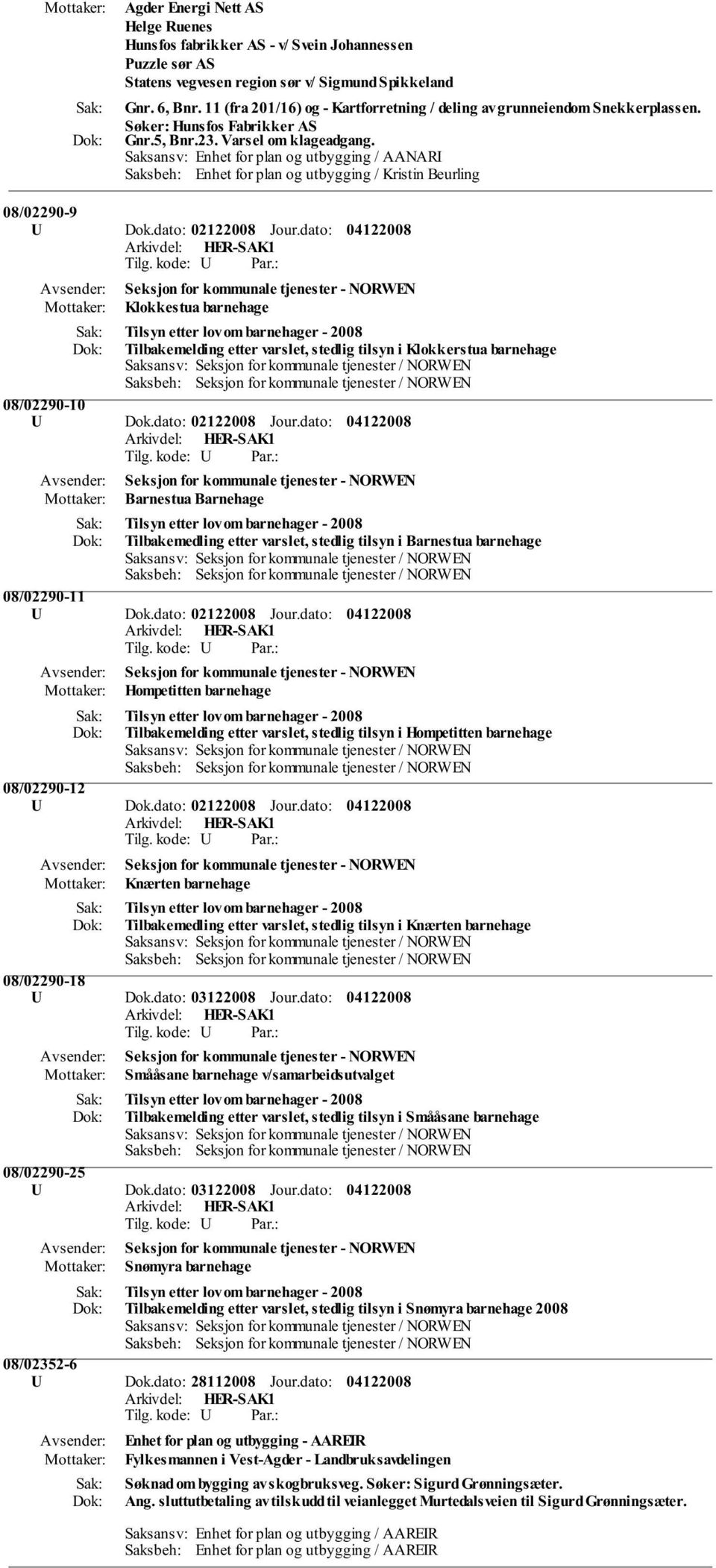 Saksansv: Enhet for plan og utbygging / AANARI Saksbeh: Enhet for plan og utbygging / Kristin Beurling 08/02290-9 U Dok.dato: 02122008 Jour.