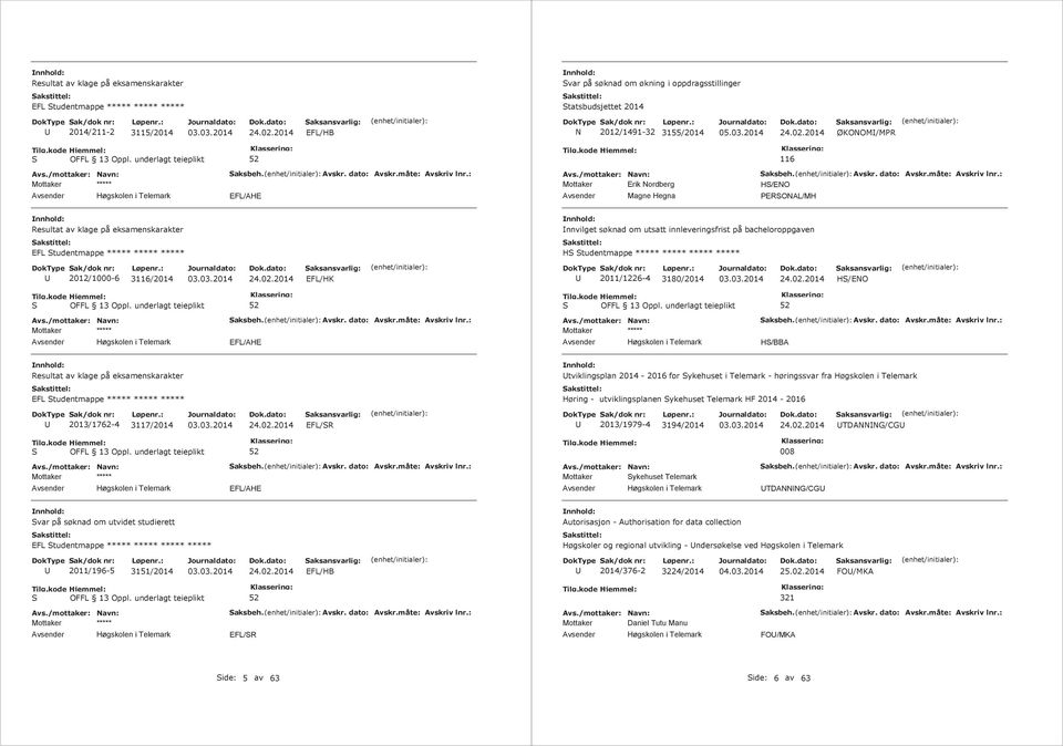 2014 ØKONOM/MPR 116 Mottaker Erik Nordberg Magne Hegna HS/ENO PERSONAL/MH Resultat av klage på eksamenskarakter nnvilget søknad om utsatt innleveringsfrist på bacheloroppgaven EFL Studentmappe HS