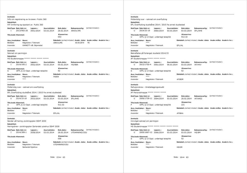 underlagt teieplikt EFL/AL Søknad om permisjon Bekreftelse på forlenget studietid 2014/15 HS Studentmappe AF Studentmappe 2014/195-2 35/2014 05.02.