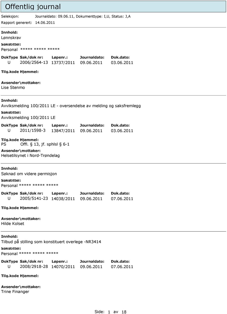 2011/1598-3 13847/2011 Helsetilsynet i Nord-Trøndelag 03.06.