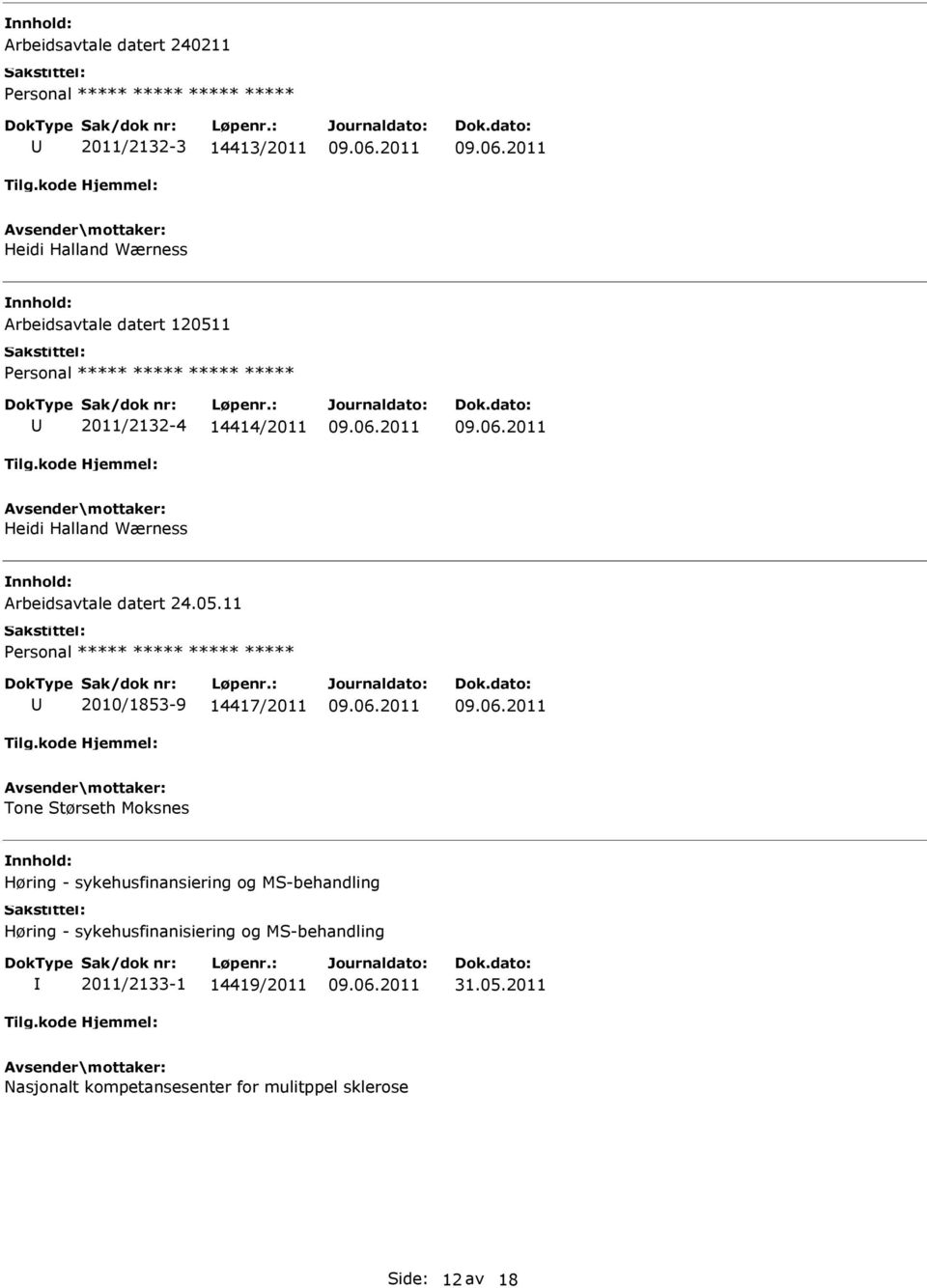 11 ***** 2010/1853-9 14417/2011 Tone Størseth Moksnes Høring - sykehusfinansiering og MS-behandling Høring