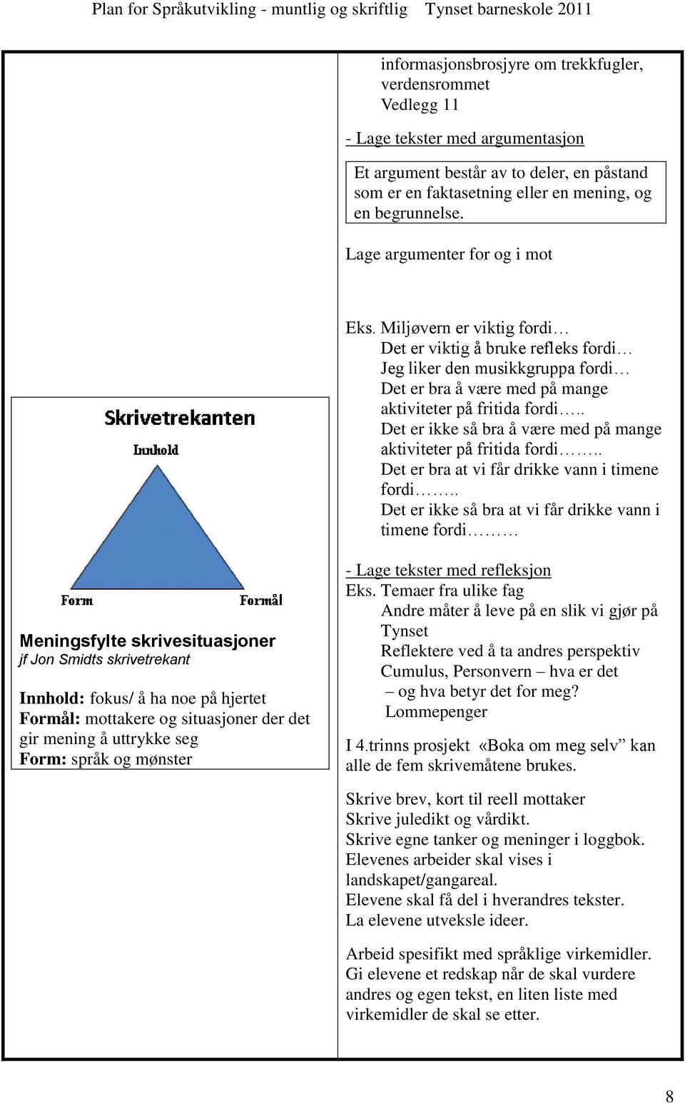 . Det er ikke så bra å være med på mange aktiviteter på fritida fordi.. Det er bra at vi får drikke vann i timene fordi.