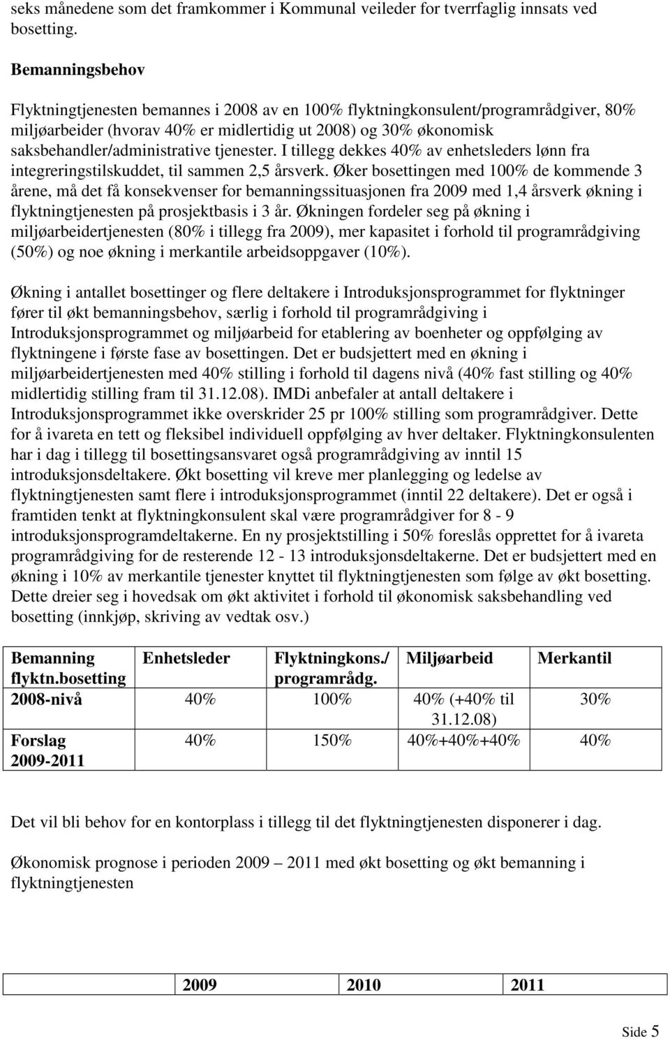 tjenester. I tillegg dekkes 40% av enhetsleders lønn fra integreringstilskuddet, til sammen 2,5 årsverk.