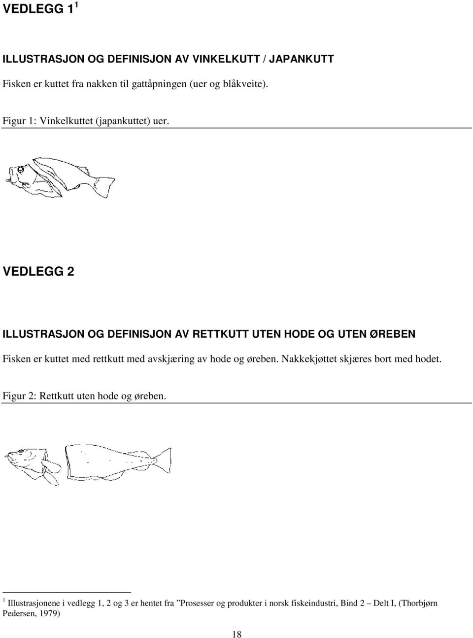 VEDLEGG 2 ILLUSTRASJON OG DEFINISJON AV RETTKUTT UTEN HODE OG UTEN ØREBEN Fisken er kuttet med rettkutt med avskjæring av hode og