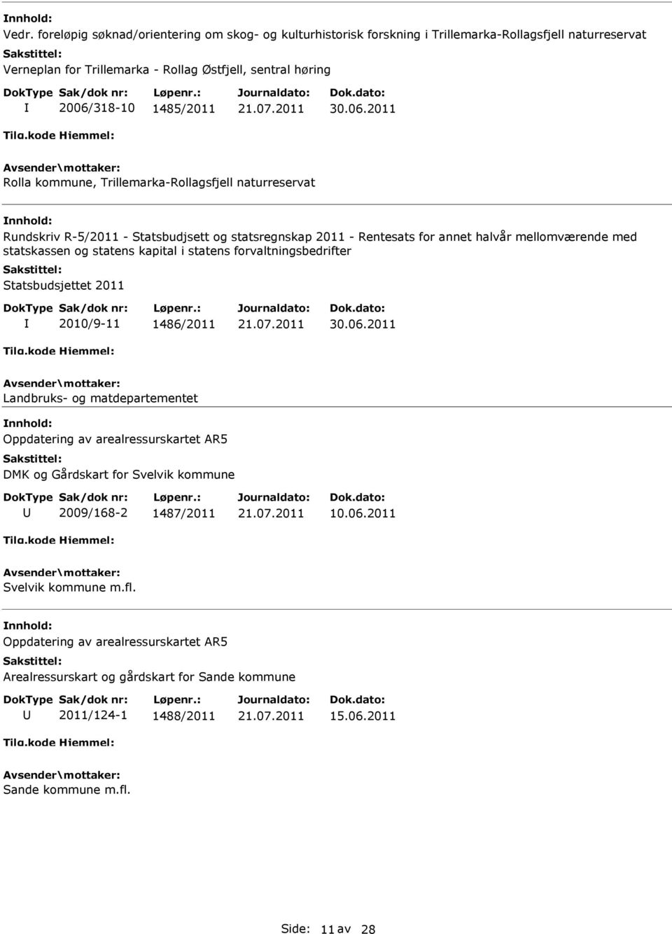 2011 Rolla kommune, Trillemarka-Rollagsfjell naturreservat Rundskriv R-5/2011 - Statsbudjsett og statsregnskap 2011 - Rentesats for annet halvår mellomværende med statskassen og statens kapital i