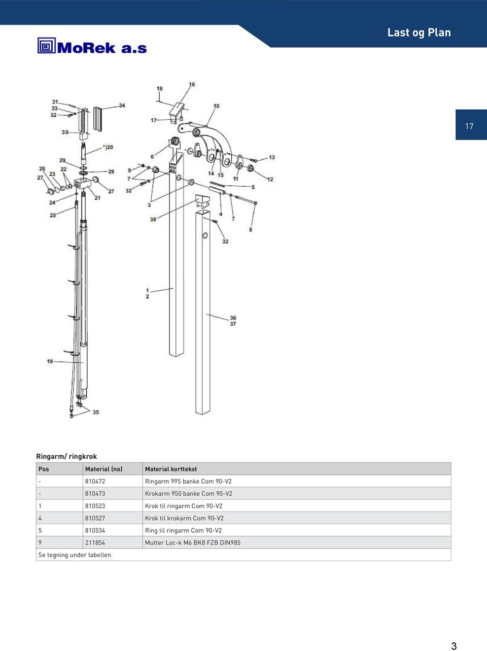 ringarm Com 90-V2 4 810527 Krok til krokarm Com 90-V2 5 810534 Ring til