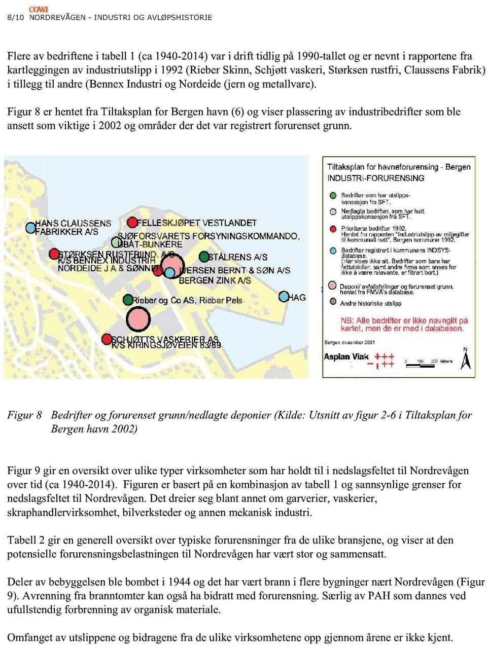 Figur 8 er hentetfra Tiltaksplanfor Bergenhavn(6) og viserplasseringav industribedriftersomble ansettsomviktige i 2002og områderderdetvar registrertforurensetgrunn.