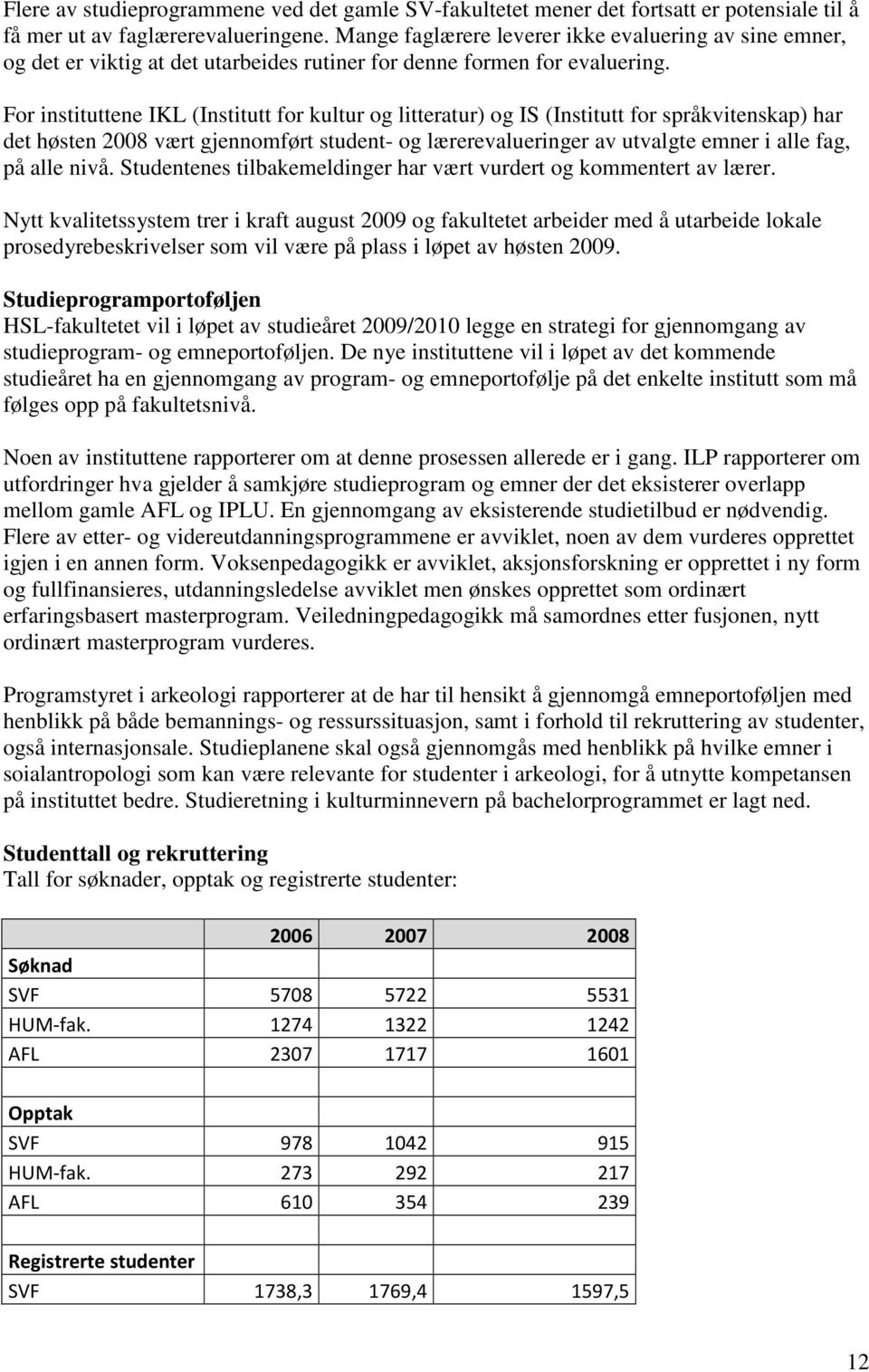 For instituttene IKL (Institutt for kultur og litteratur) og IS (Institutt for språkvitenskap) har det høsten 2008 vært gjennomført student- og lærerevalueringer av utvalgte emner i alle fag, på alle