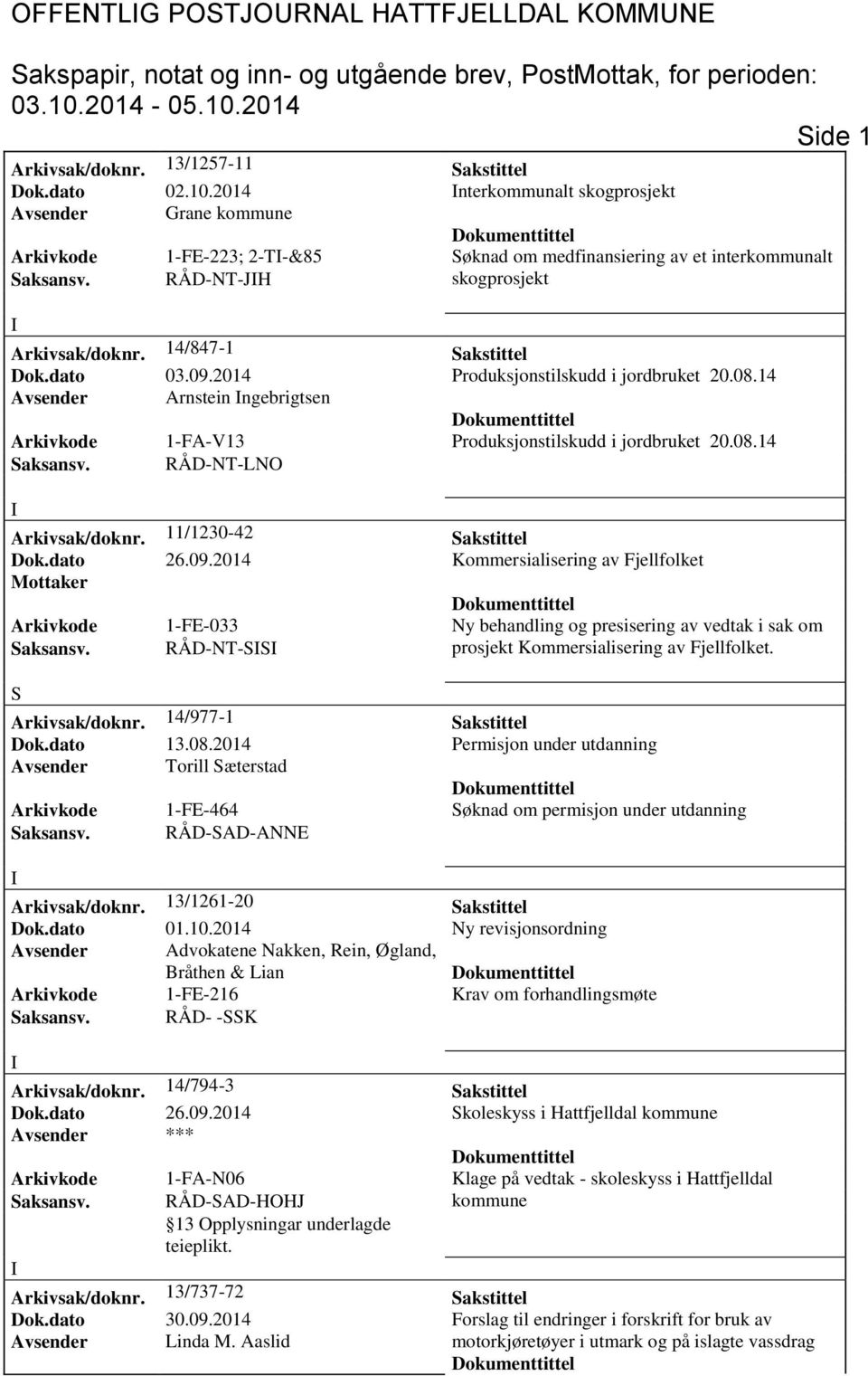 dato 03.09.2014 Produksjonstilskudd i jordbruket 20.08.14 Avsender Arnstein ngebrigtsen Arkivkode 1-FA-V13 Produksjonstilskudd i jordbruket 20.08.14 aksansv. RÅD-NT-LNO Arkivsak/doknr.