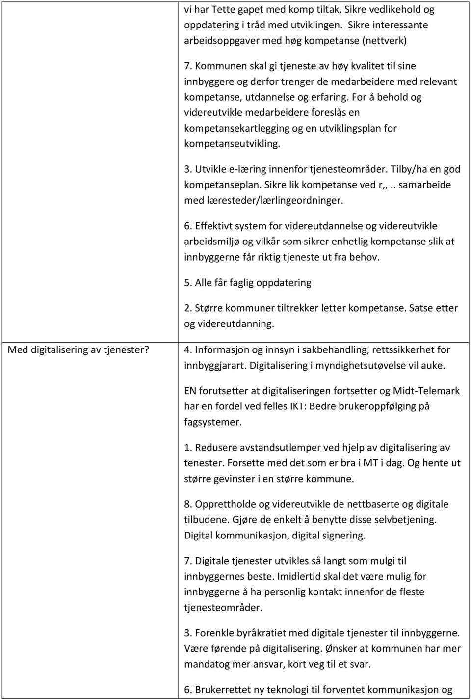 For å behold og videreutvikle medarbeidere foreslås en kompetansekartlegging og en utviklingsplan for kompetanseutvikling. 3. Utvikle e-læring innenfor tjenesteområder. Tilby/ha en god kompetanseplan.