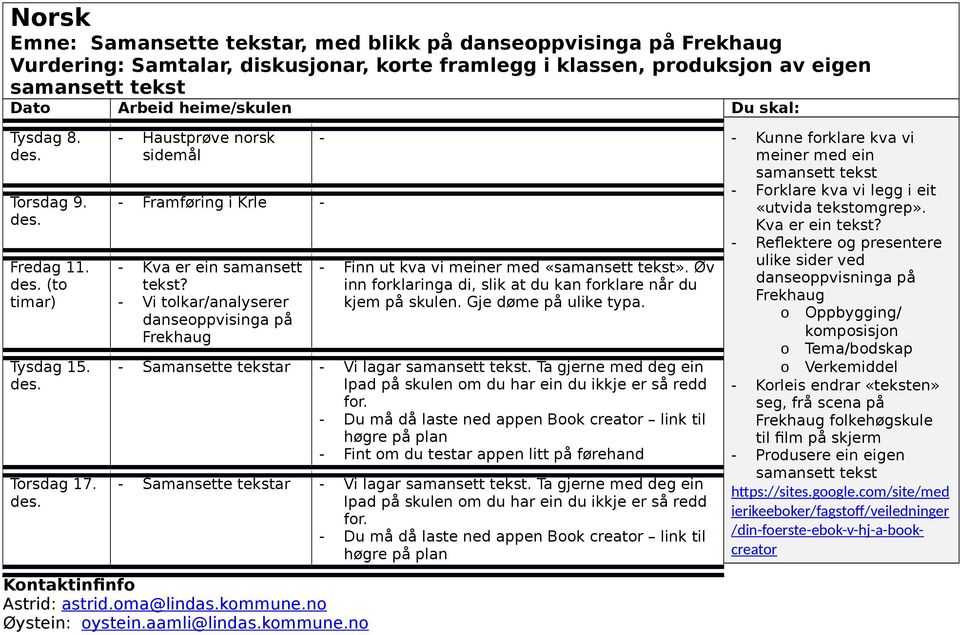 - Vi tolkar/analyserer danseoppvisinga på Frekhaug - - Kunne forklare kva vi meiner med ein samansett tekst - Finn ut kva vi meiner med «samansett tekst».