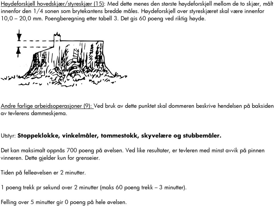 Andre farlige arbeidsoperasjoner (9): Ved bruk av dette punktet skal dommeren beskrive hendelsen på baksiden av tevlerens dømmeskjema.