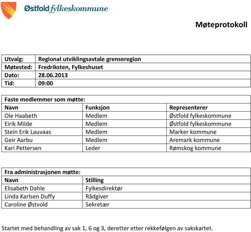 fylkeskommune Stein Erik Lauvaas Medlem Marker kommune Geir Aarbu Medlem Aremark kommune Kari Pettersen Leder Rømskog kommune Fra