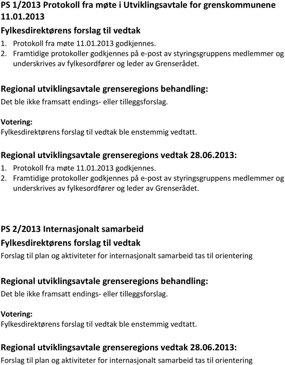 ble enstemmig vedtatt. 1. Protokoll fra møte 11.01.2013 godkjennes. 2.