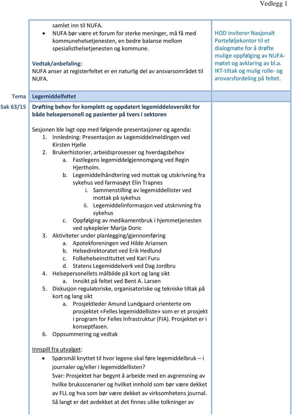 Tema Sak 63/15 Legemiddelfeltet Drøfting behov for komplett og oppdatert legemiddeloversikt for både helsepersonell og pasienter på tvers i sektoren Sesjonen ble lagt opp med følgende presentasjoner