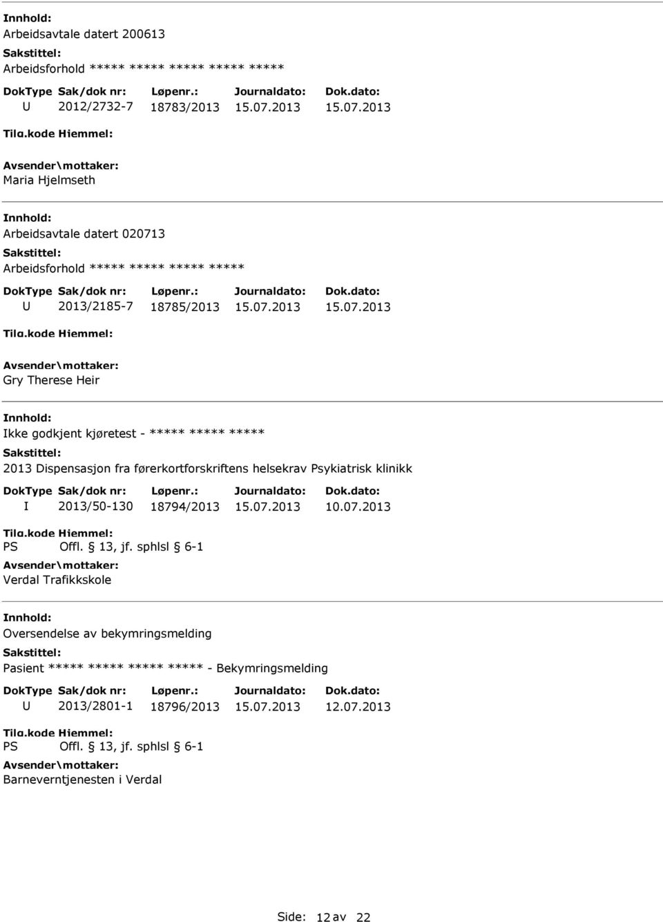 Dispensasjon fra førerkortforskriftens helsekrav Psykiatrisk klinikk 2013/50-130 18794/2013 Verdal Trafikkskole 10.07.