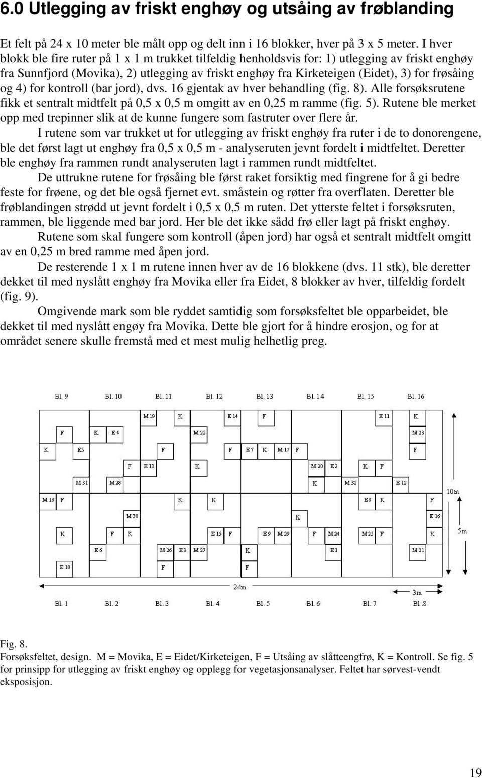 og 4) for kontroll (bar jord), dvs. 16 gjentak av hver behandling (fig. 8). Alle forsøksrutene fikk et sentralt midtfelt på 0,5 x 0,5 m omgitt av en 0,25 m ramme (fig. 5).