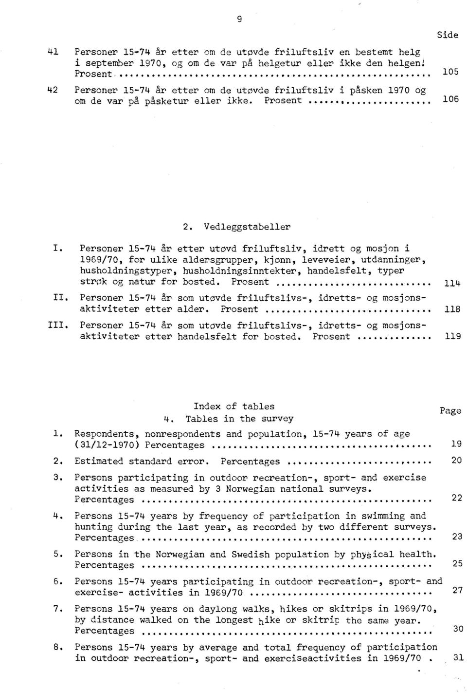 Personer 15-74 år etter utøvd friluftsliv, idrett og mosjon i 1969/70, for ulike aldersgrupper, kjønn, leveveier, utdanninger, husholdningstyper, husholdningsinntekter, handelsfelt, typer strøk og