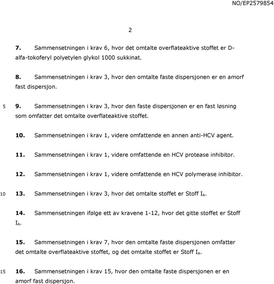 Sammensetningen i krav 3, hvor den faste dispersjonen er en fast løsning som omfatter det omtalte overflateaktive stoffet. 10. Sammensetningen i krav 1, videre omfattende en annen anti-hcv agent. 11.