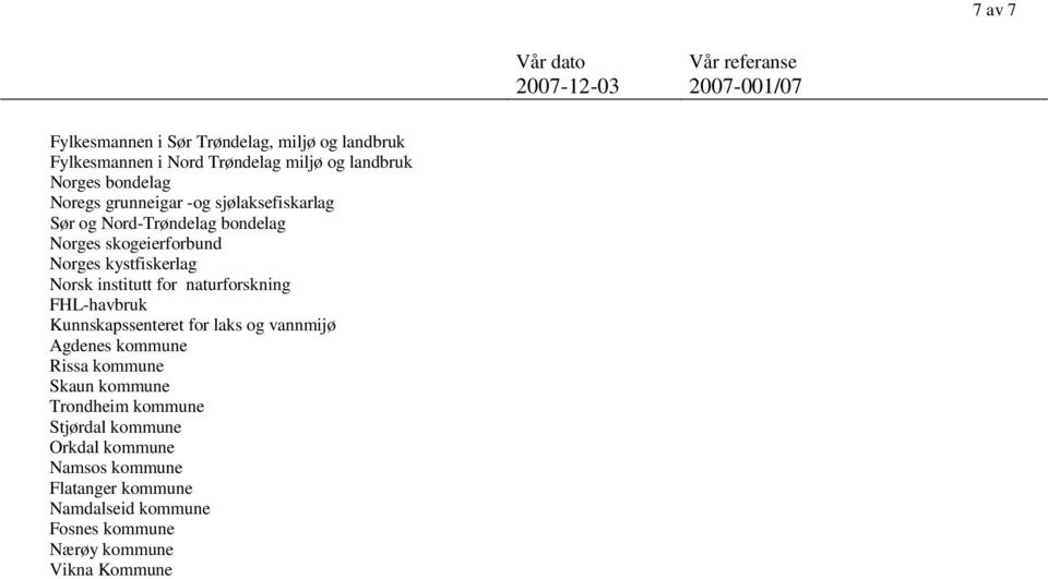 for naturforskning FHL-havbruk Kunnskapssenteret for laks og vannmijø Agdenes kommune Rissa kommune Skaun kommune Trondheim