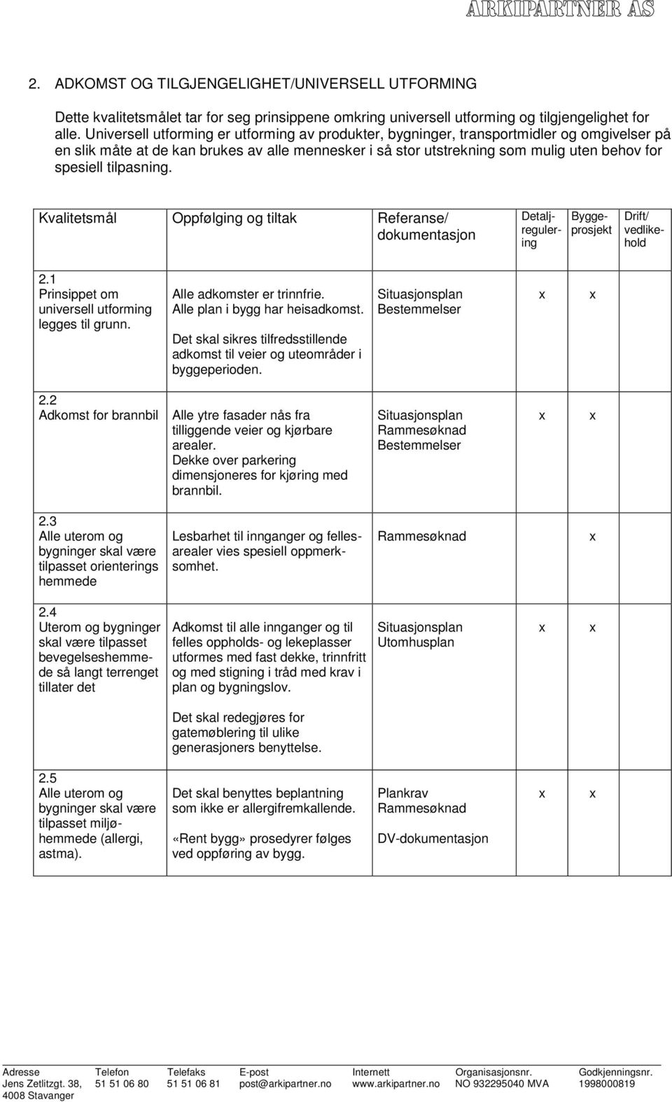 tilpasning. 2.1 Prinsippet om universell utforming legges til grunn. Alle adkomster er trinnfrie. Alle plan i bygg har heisadkomst.