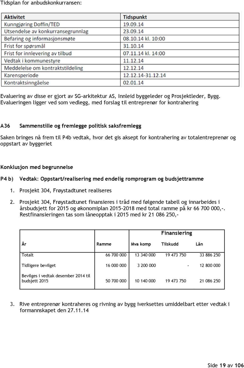 kontrahering av totalentreprenør og oppstart av byggeriet Konklusjon med begrunnelse P4 b) Vedtak: Oppstart/realisering med endelig romprogram og budsjettramme 1.