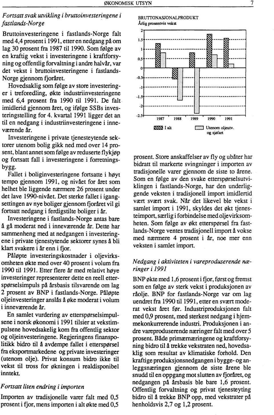 Hovedsaklig som følge av store investeringer i treforedling, ate industriinvesteringene med 6,4 prosent fra 1990 til 1991. De fait imidlerid gjennom året, og ifølge SSBs investeringstelling for 4.