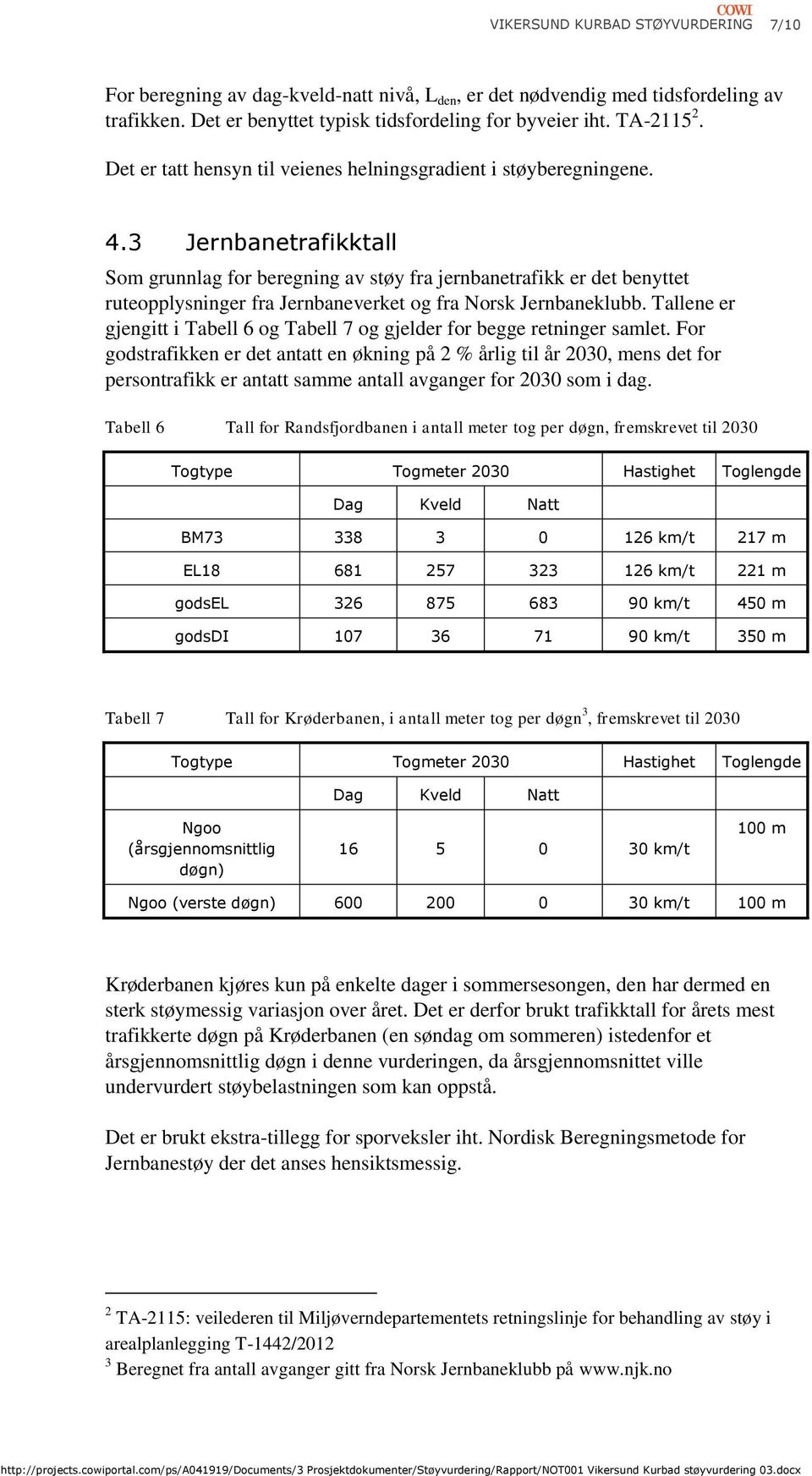 3 Jernbanetrafikktall Som grunnlag for beregning av støy fra jernbanetrafikk er det benyttet ruteopplysninger fra Jernbaneverket og fra Norsk Jernbaneklubb.