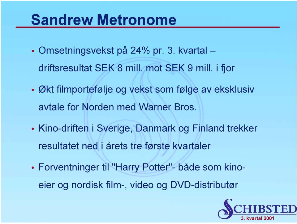 Økt filmportefølje og vekst som følge av eksklusiv avtale for Norden med Warner Bros.