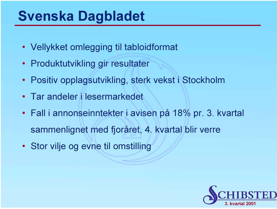 andeler i lesermarkedet Fall i annonseinntekter i avisen på 18% pr. 3.