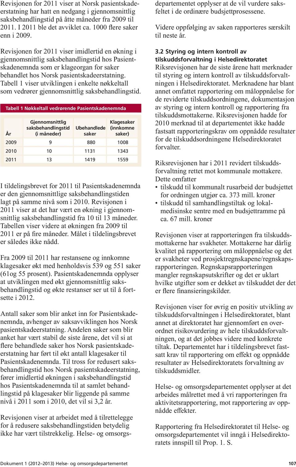 Revisjonen for 2011 viser imidlertid en økning i gjennomsnittlig saksbehandlingstid hos Pasientskadenemnda som er klageorgan for saker behandlet hos Norsk pasientskadeerstatning.