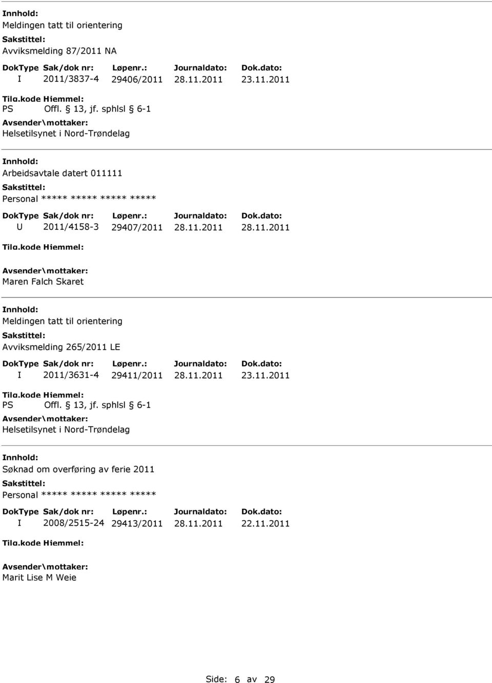 Meldingen tatt til orientering Avviksmelding 265/2011 LE 2011/3631-4 29411/2011