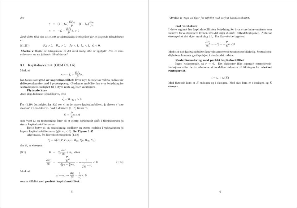1.5) Merk at κ = f r + E b r kan tolkes som grad av kapitalmobilitet: Hvor mye tilbudet av valuta endres når risikopremien øker med 1 prosentpoeng.