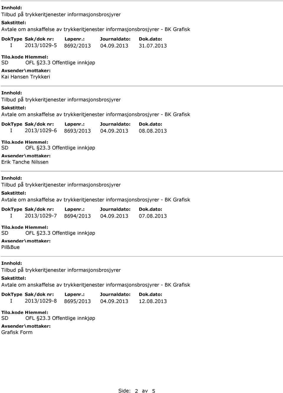 08.2013 2013/1029-7 8694/2013 Pil&Bue 07.08.2013 2013/1029-8 8695/2013 Grafisk Form 12.