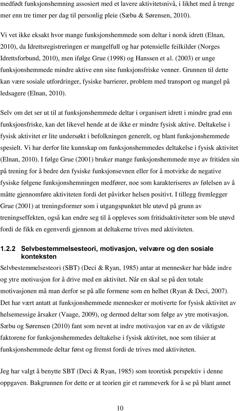 Grue (1998) og Hanssen et al. (2003) er unge funksjonshemmede mindre aktive enn sine funksjonsfriske venner.