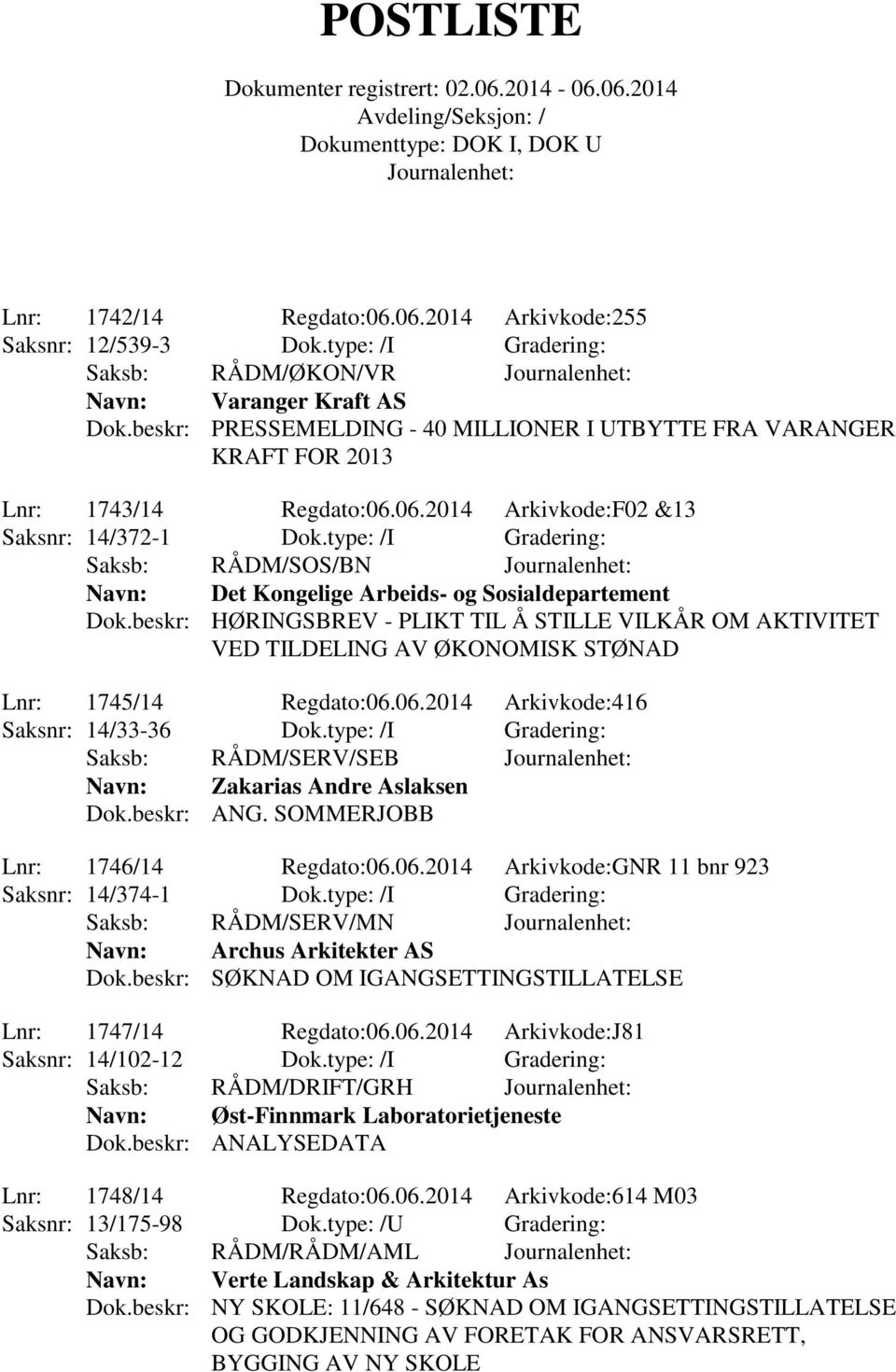 type: /I Gradering: Saksb: RÅDM/SOS/BN Navn: Det Kongelige Arbeids- og Sosialdepartement Dok.