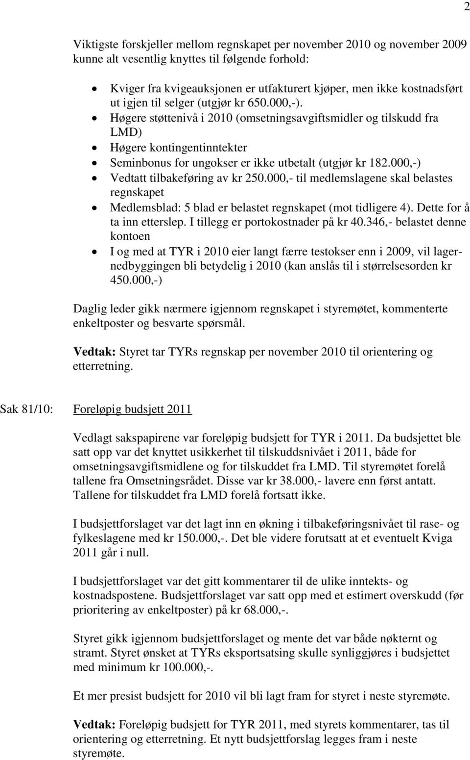 000,-) Vedtatt tilbakeføring av kr 250.000,- til medlemslagene skal belastes regnskapet Medlemsblad: 5 blad er belastet regnskapet (mot tidligere 4). Dette for å ta inn etterslep.