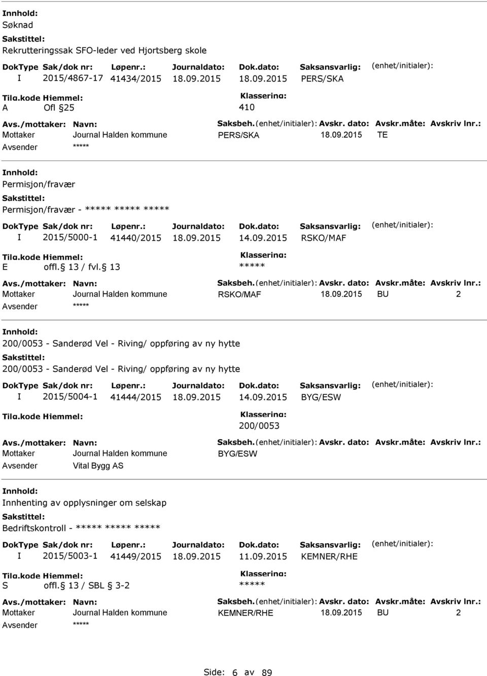 2015 RSKO/MAF RSKO/MAF BU 2 nnhold: 200/0053 - Sanderød Vel - Riving/ oppføring av ny hytte 200/0053 - Sanderød Vel - Riving/ oppføring av ny