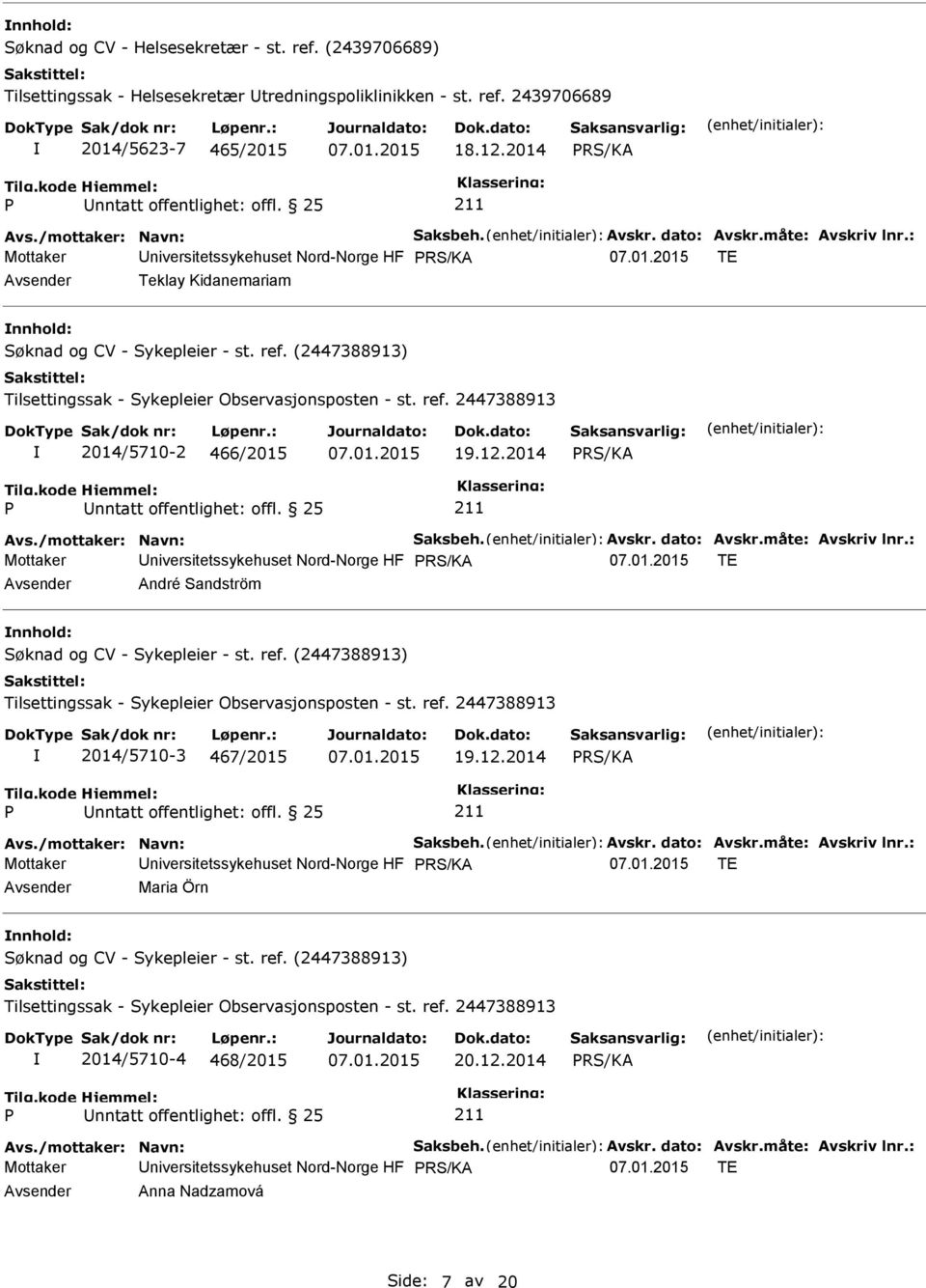 12.2014 nntatt offentlighet: offl. 25 Avs./mottaker: Navn: Saksbeh. Avskr. dato: Avskr.måte: Avskriv lnr.