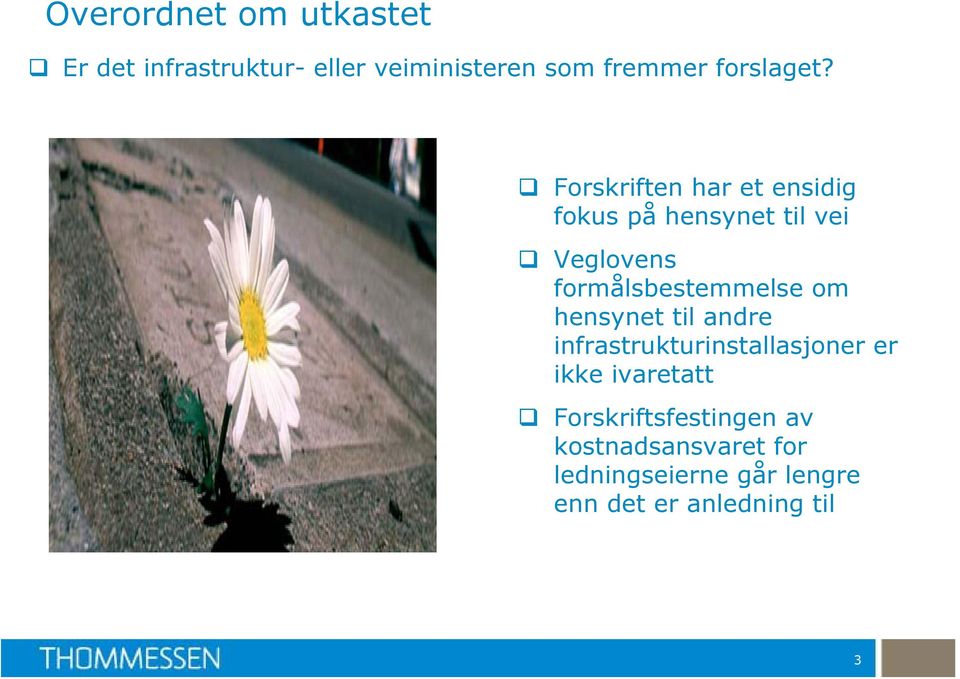 Forskriften har et ensidig fokus på hensynet til vei Veglovens formålsbestemmelse