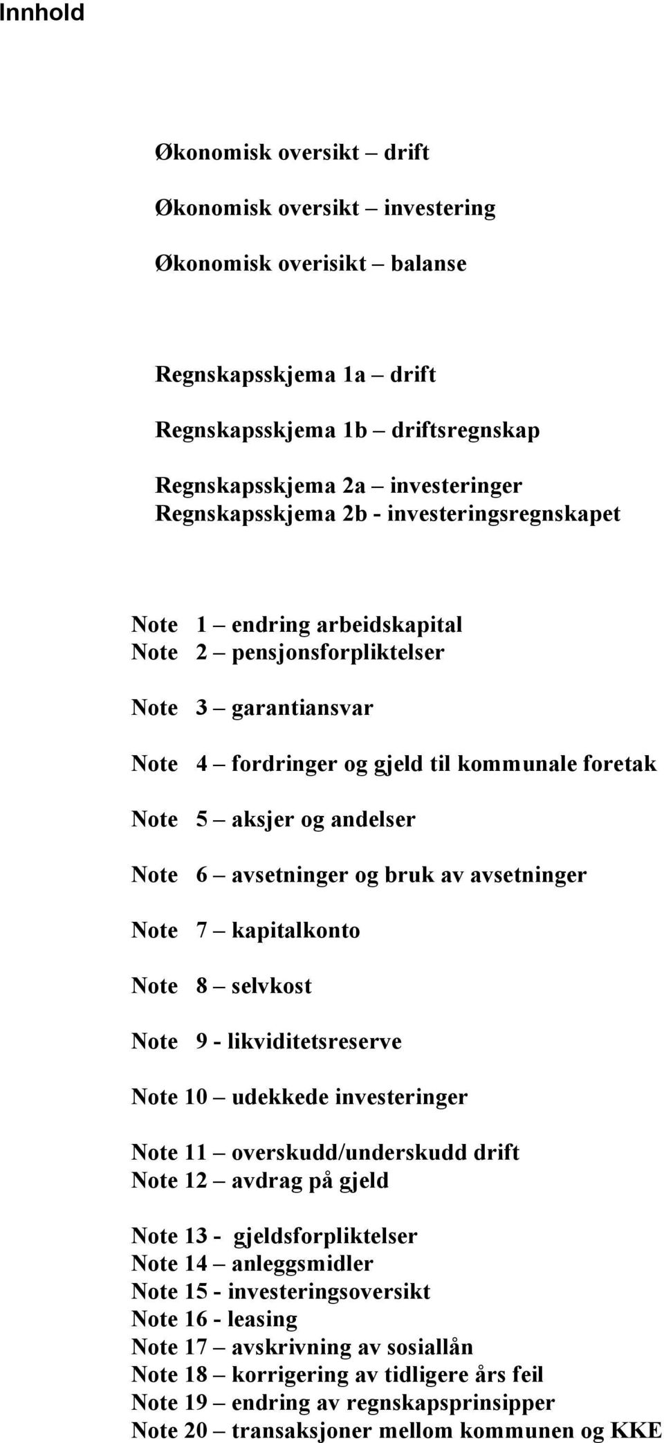 avsetninger og bruk av avsetninger Note 7 kapitalkonto Note 8 selvkost Note 9 - likviditetsreserve Note 10 udekkede investeringer Note 11 overskudd/underskudd drift Note 12 avdrag på gjeld Note 13 -