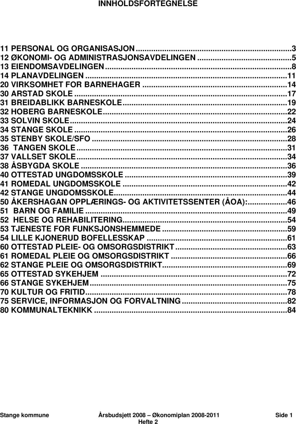 ..36 4 OTTESTAD UNGDOMSSKOLE...39 41 ROMEDAL UNGDOMSSKOLE...42 42 STANGE UNGDOMSSKOLE...44 5 ÅKERSHAGAN OPPLÆRINGS- OG AKTIVITETSSENTER (ÅOA):...46 51 BARN OG FAMILIE...49 52 HELSE OG REHABILITERING.